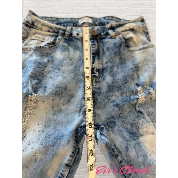 BAMBOO Jeans Distressed 7 8 Skinny With Rhinestones Light Weight Skinny Legs - Picture 8 of 14
